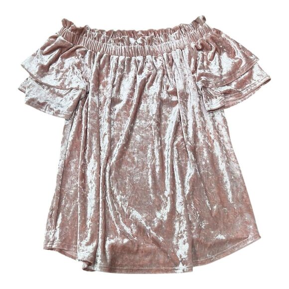 Mittoshop Pink Velvet Layered Sleeve Off Shoulder Top S - Picture 1 of 4